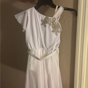 Contemporary dance costume. White Dress with Sequin Embellishments